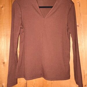 SHEIN Brown Long Sleeve V-Neck Top